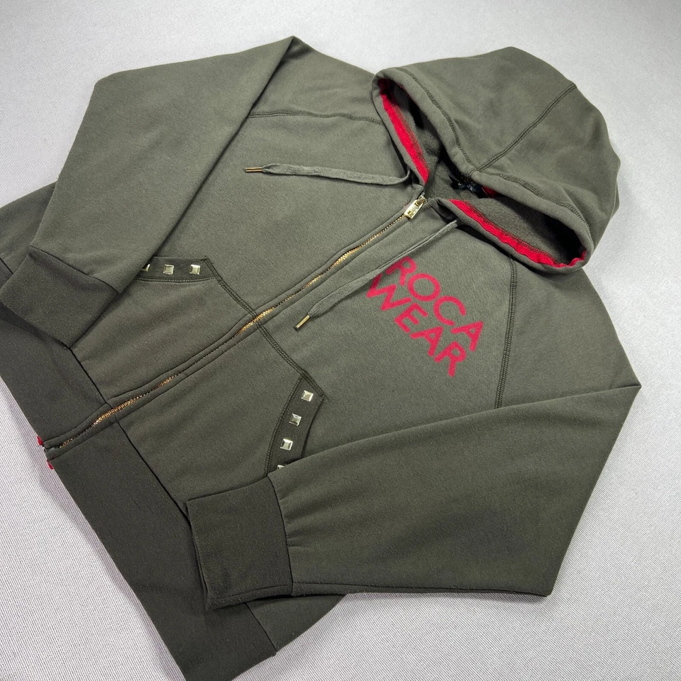 Женская толстовка с капюшоном Rocawear 1X армейская зеленая на молнии толстовка хип-хоп логотип Y2K* - Изображение 3 из 4