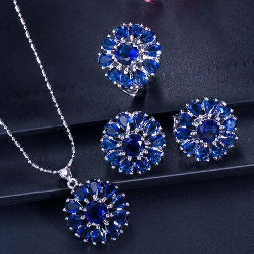 Orecchini Fiore Sole Placcati Argento Zirconia Gialli Collana Anello Set Gioielli per Donna - Foto 10 di 19