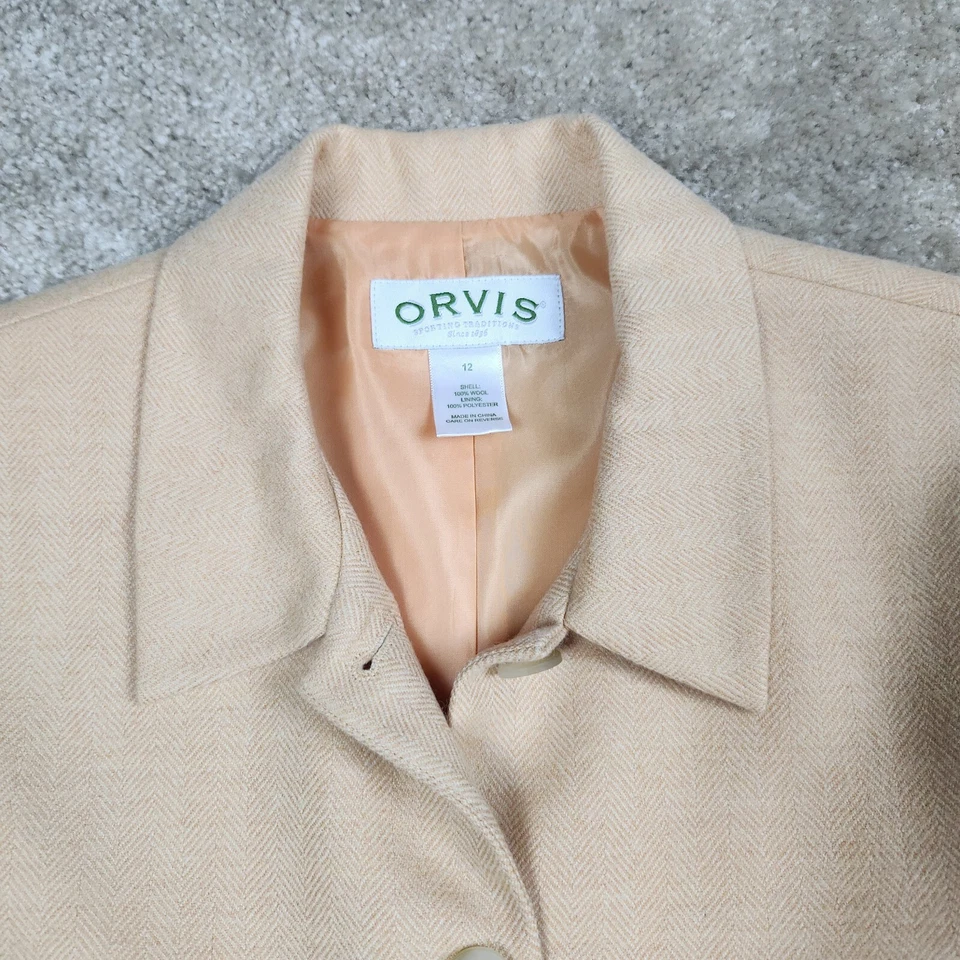 Blazer de lana para mujer Orvis chaqueta naranja cinco botones tweed abrigo talla 12 Foto 4 de 4