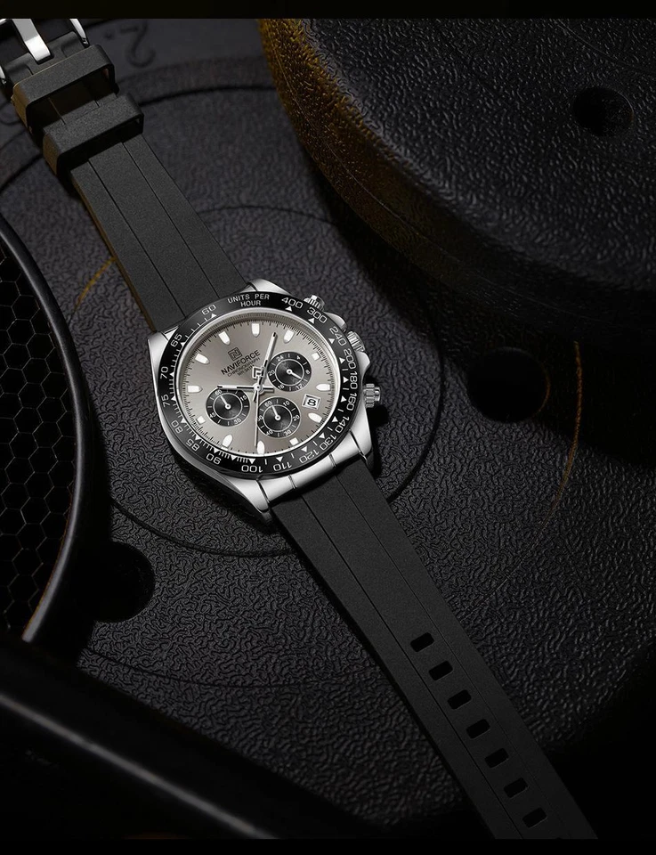 Men's Quartz Watch Waterproof Sport Chronograph Silicone Strap Luxury Naviforce - Image 4 of 4