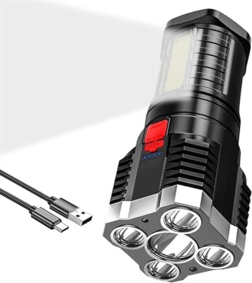 Super Bright LED Flashlight Rechargeable 5 LED Light Wide Range 