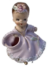 VTG Ucagco Ceramic Pink Gold Glitter Girl Planter Figurine Vase Lipstick MCM HTF