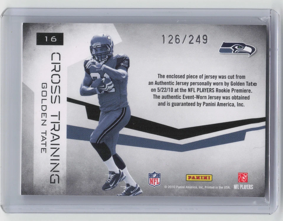 2010 Rookies & Stars #16 Golden Tate Crosstraining Materials Longevity #/249 - Image 2 of 2