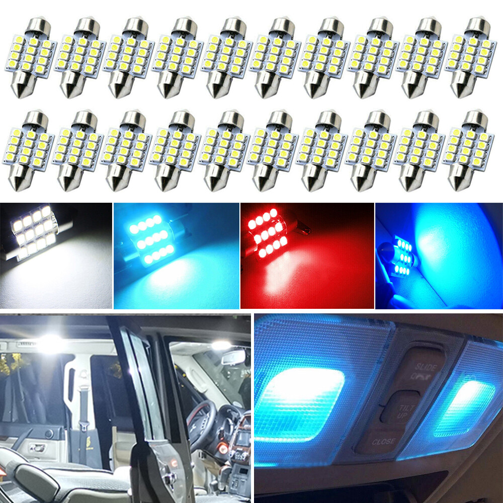 20Pcs 31mm 12SMD LED DE3175 DE3021 Festoon Dome Map Trunk Interior Lights Bulbs