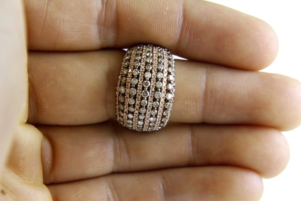 Anillo ancho cúpula cúpula racimo diamante marrón redondo natural oro rosa de 14 k 2,18 quilates Foto 4 de 4