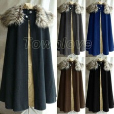 Men Fur Collar Cape Medieval Renaissance Pirate Coat Cloak Viking Retro Costume