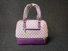 NEW IMAN Global Chic Logo Print Purple Dome Satchel With Cosmetic Case