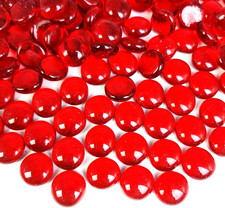 Red Glass Gems Flat Marbles Decorative Pebbles Stones for Vase 2 LB,