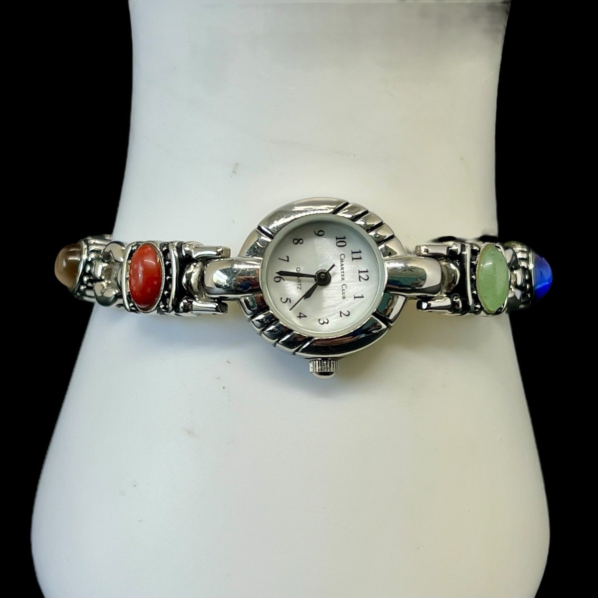 Charter Club Watch Women Silver Tone Colorful Cabs New Battery 
