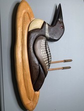 Canadian Loon, Silhouette Wall Hanging Wood W/ Cat Tails Vintage