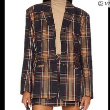Steve Madden plaid Frida oversized long blazer navy Revolve