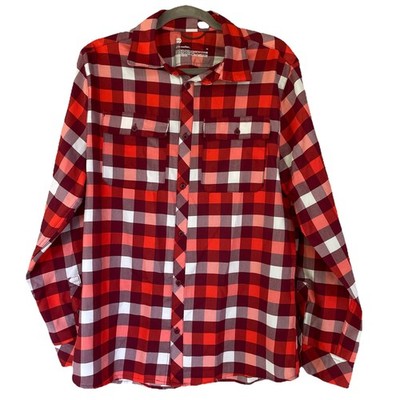 M All In Motion Men's Button Up Flannel Shirt Moisture Wicking Medium Red