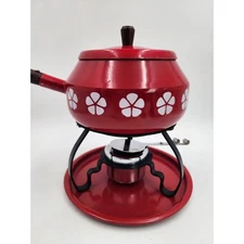 MCM Red Flower Fondue Pot Set with 6 Forks Imperial International Complete