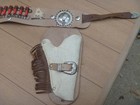 Vintage Leather Davy Crockett Belt, Double Holsters and 6 Bullets — photo 3