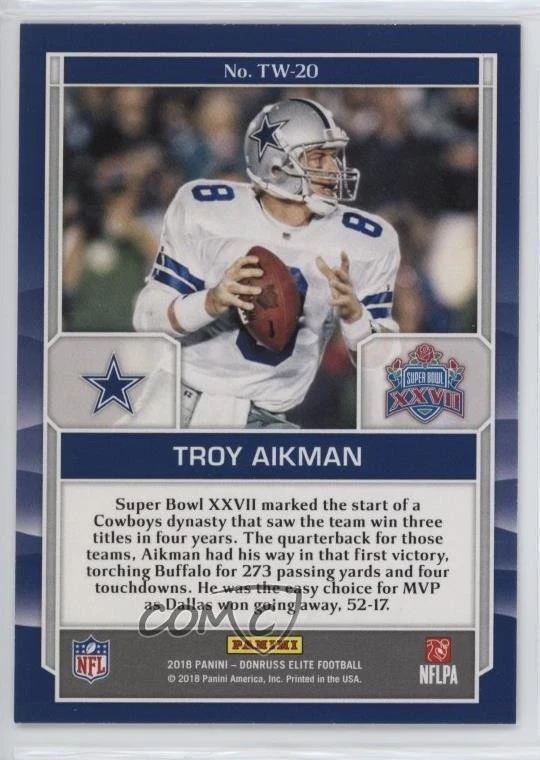 2018 Donruss Elite Title Waves Troy Aikman #TW-20 HOF - Image 2 of 2