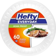 Hefty Everyday Soak-Proof Foam Plates, White, 60 Count Pack of 1 , White