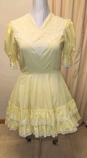 Kate Schorer Square Dancing Dress  sz16  Yellow Ruffles w/ Wht Lace Trim GUC