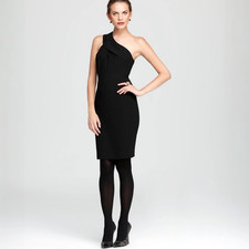 Tory Burch Ashlee One Shoulder Stretch Crepe Sheath Black Dress 10 $375