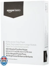 Amazon Basics Multipurpose Copy Printer Paper, 8.5 x 11 Inches , 20 lb, 1 Rea