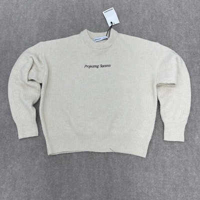 Bershka Beige Embroidered Projecting Success Sweater Women s Size Small DEFECT