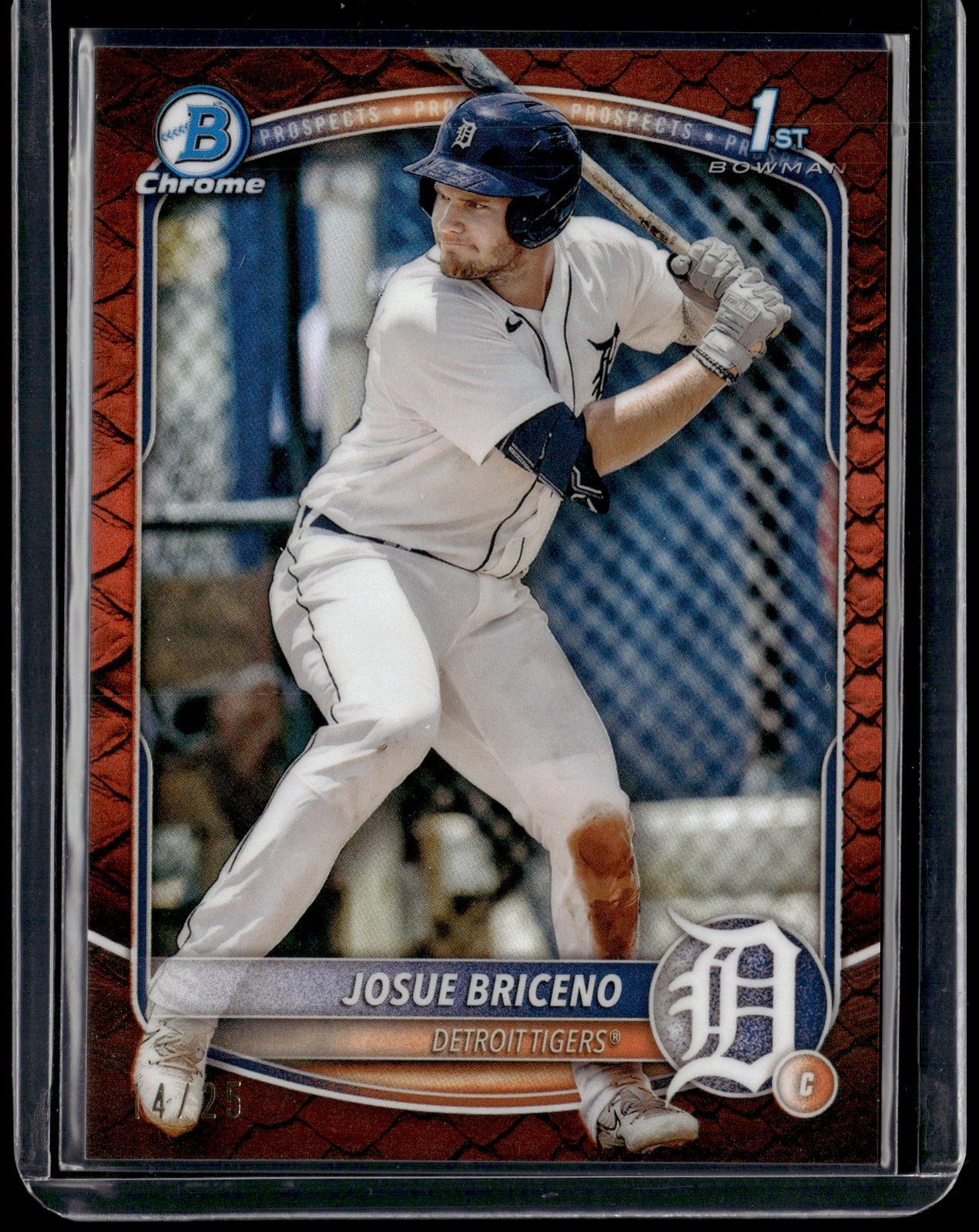 2025 Bowman #BCP-13 Josue Briceno Chrome Reptilian Orange Refractor #/25