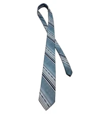 Men's SILK Tie MARK of CALIF Striped & Geo Necktie Light Blue, Navy Blue, White