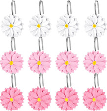 12 PCS Daisy Flower Shower Curtain Hooks Floral Decorative Curtain Hanger Rings
