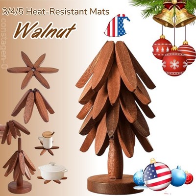 Wooden Trivet Set with Tree Stand – 3/4/5 Heat-Resistant Mats W 1