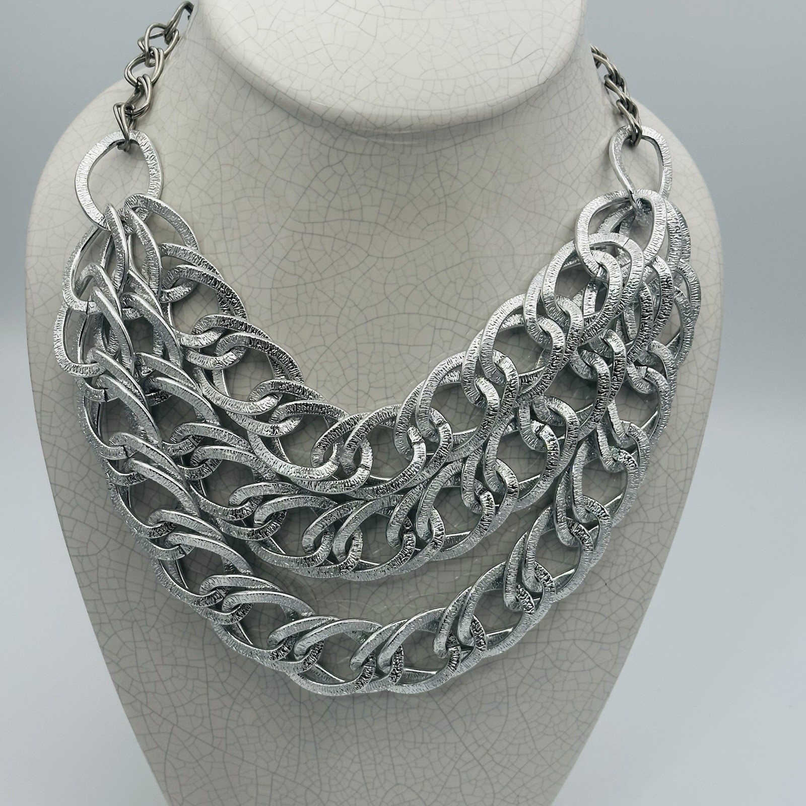 Silver Multi-Row Chain Link Chunky Statement Neck… - image 1