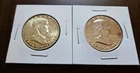 2 Franklin Half Dollars 1952 P and 1962 P - 90% US Silver Coins