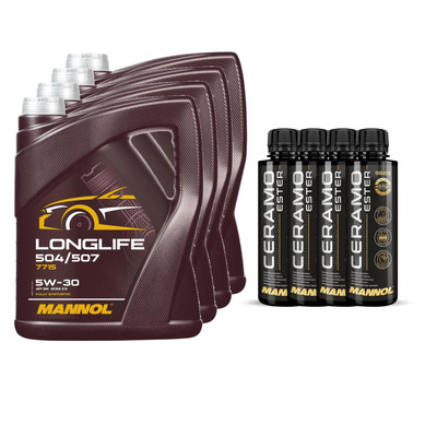 20L MANNOL Motoröl LONGLIFE 504/507 5W-30 Inkl. 4x Additive Ceramo Ester 9829