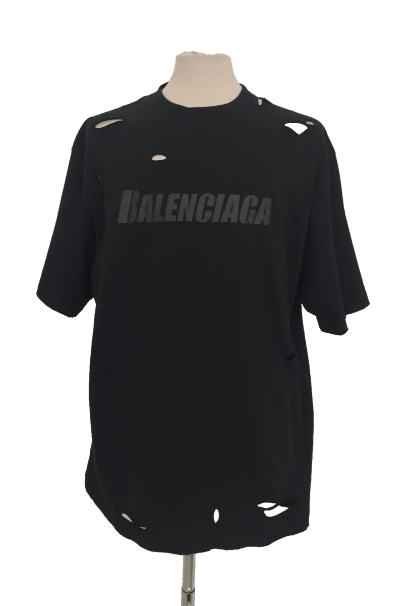 Balenciaga Men's Distressed T-Shirt Size XS Black Unifit Logo