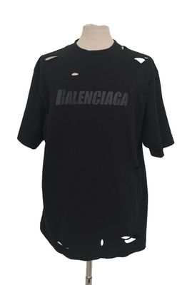 Balenciaga Men's Distressed T-Shirt Size XS Black Unifit Logo