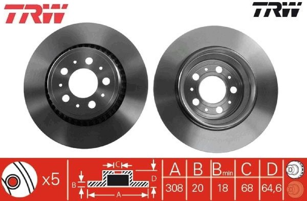 2X Bremsscheibe TRW DF4338 2 Bremsscheiben Hinterachse Hinten FüR Volvo-image