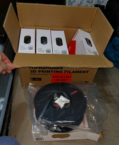 5x EMPTY Kingroon Black 1kg 2.2lbs Filament Spools, Boxes, Bag, Dessicant