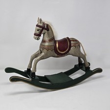VTG 60s Solid Wood Large Rocking Horse Toy Gray Metallic 12"H 17.5"L Primitive 