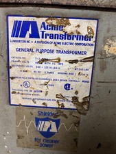 Acme Transformer 3 phase 15 KVA; 480 Delta Primary; 240 - 120 Hi Leg Secondary