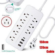 US Power Strip Surge Protector 8 AC Outlets 3 USB Ports  Type C Ports 5Ft / 4ft