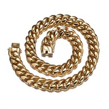 18mm 14K Gold Plated Miami Cuban Link Chain Necklace Stainless Steel