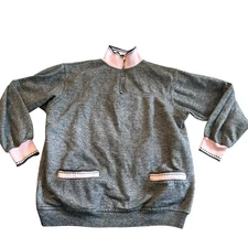 Vintage Gitano Quarter Zip Up Grey And Pink  Pockets Medium