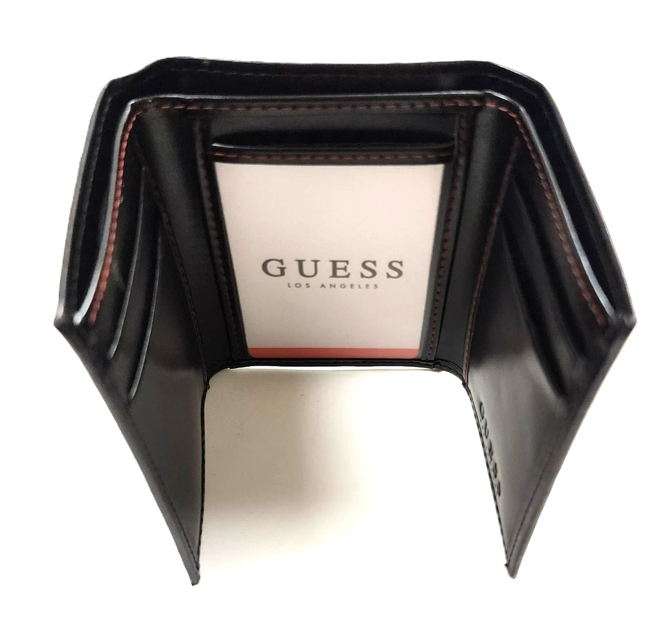 NUEVA CARTERA TRIPLE HOMBRE ADIVINA NEGRO ROJO PUNTADAS ACENTO, LOGOTIPO EN RELIEVE CUERO SINTÉTICO Foto 2 de 4