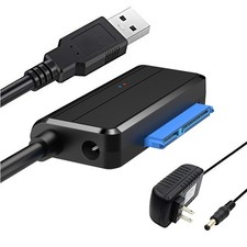 Black USB 3.0 To SATA Adapter Cable Fits 2.5/3.5 Inch SSD HDD 12V/2A Power