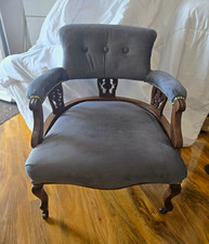 An Antique Victorian Or Edwardian Tub Armchair Newly Reupholstered Smooth Grey
