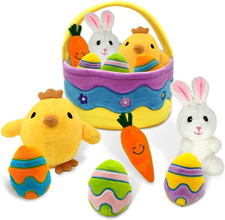 7 Pcs Easter Basket Plush Playset with Bunny Chick Egg Carrot, My First Easter B
