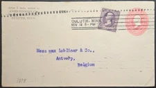 Duluth MN Machine To Antwerp Belgium 3c 1st Bureau On Uprated 2c PSE 1899