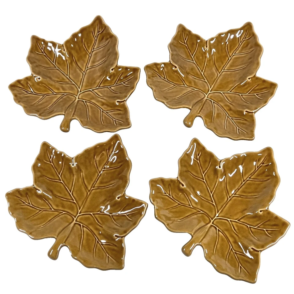 Juego de 4 platos de postre ensalada ámbar hoja cosecha granero cerámica otoño 10" usados en excelente estado Foto 2 de 4