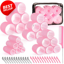 Self-Grip Hair Rollers Set 50PCS 4 Sizes with Clips Pink for Short Long Hair - U