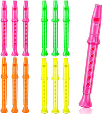 12 Pack 5.5 Inches Plastic Recorders for Kids, Mixed Color Flute Musical Instrum