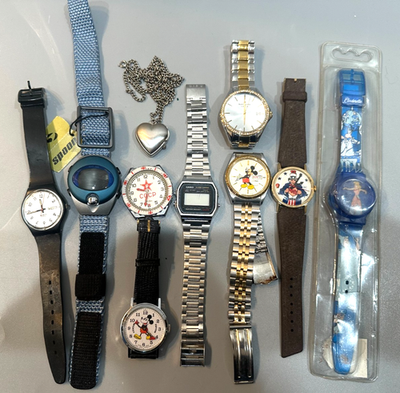 #ad LOT OF 10 VINTAGE QUARTZL WATCHES PulsarSwatchCasioCharacterRussian $95.00