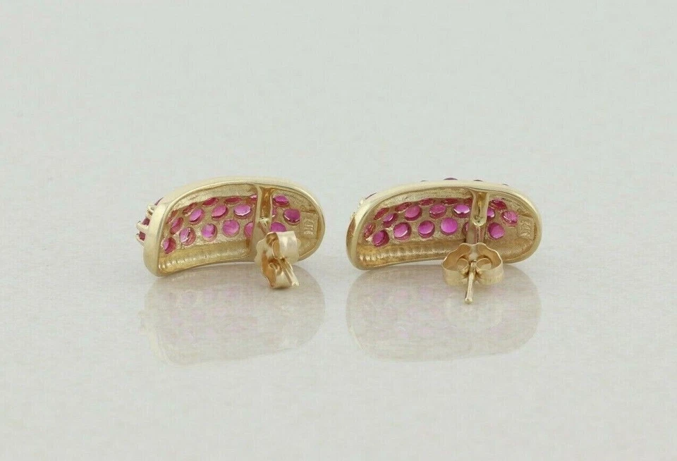 Natural Red Ruby Earrings Half Hoop Earrings in 14k Yellow Gold m582 - Image 3 of 4